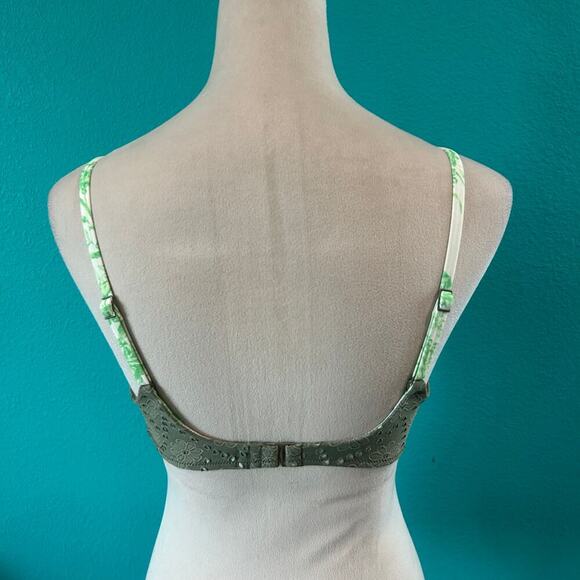 Aerie Eyelet Straight Scoop Bikini Top Olive Fun Swimsuit Beachy Swimming Sz M - Picture 4 of 5